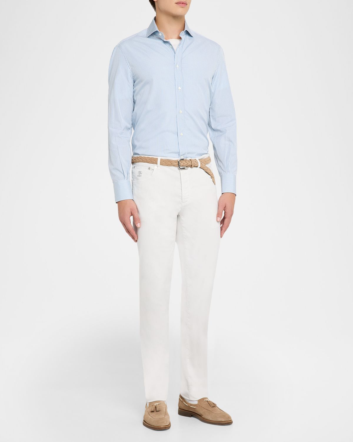 Brunello Cucinelli Men 's Gingham Check Long-Sleeve Shirt