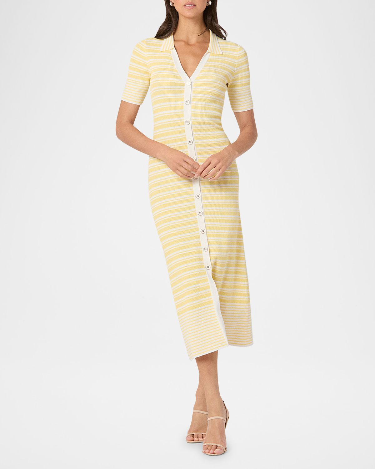 Shoshanna Sawyer Striped Rib-Knit Midi Dress