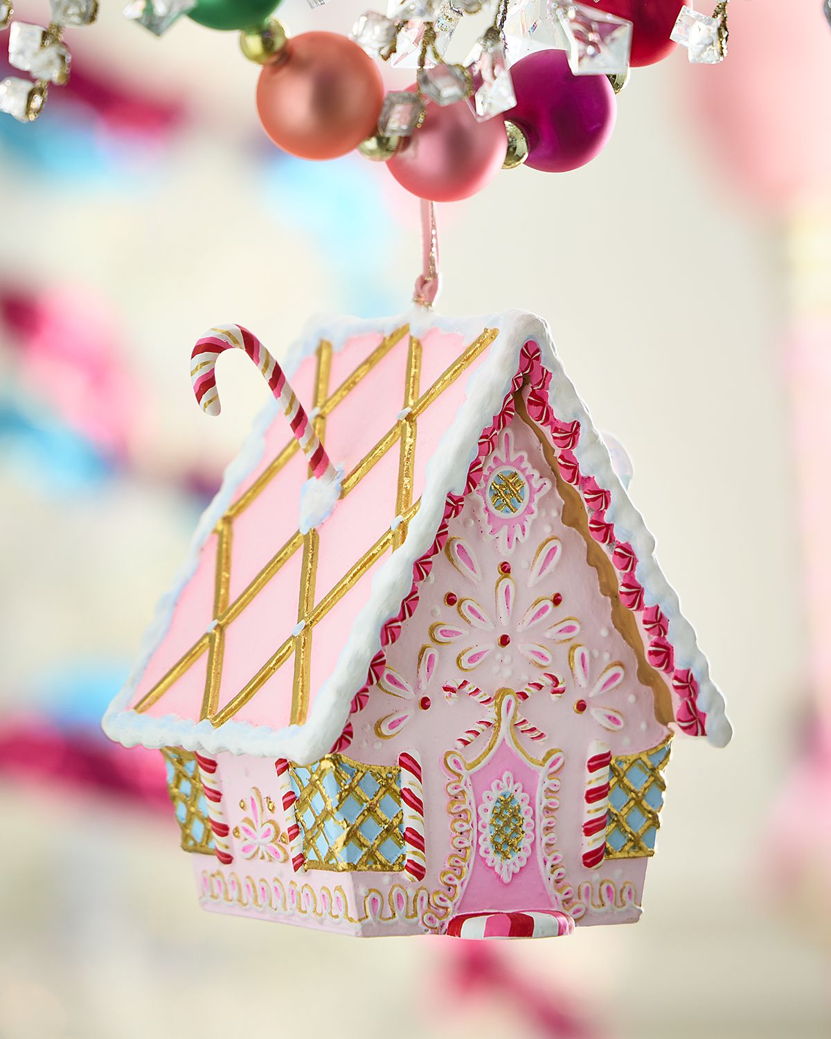 Glitterville Rainbow Gingerbread Cottage Christmas Ornament, Light Pink | Thumbnail 4 Glitterville Rainbow Gingerbread Cottage Christmas Ornament, Light Pink | Thumbnail 4