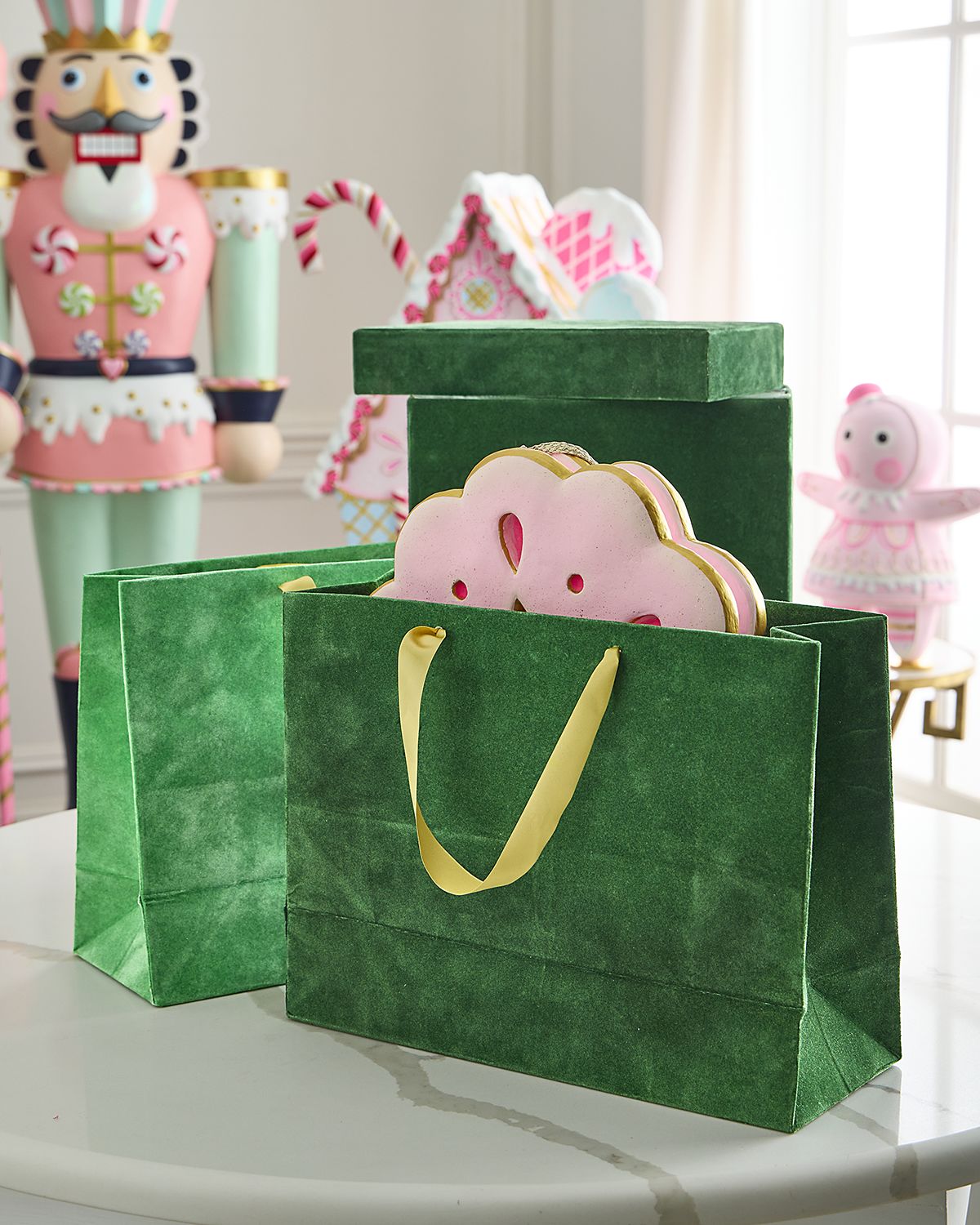 Glitterville Patisserie Large Green Flocked Gift Bags, Set of 10
