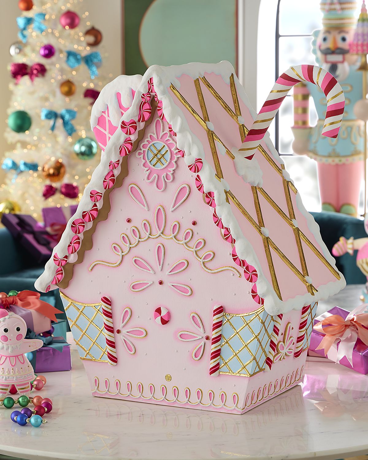 Glitterville Gingerbread House Christmas Decoration, Pink
