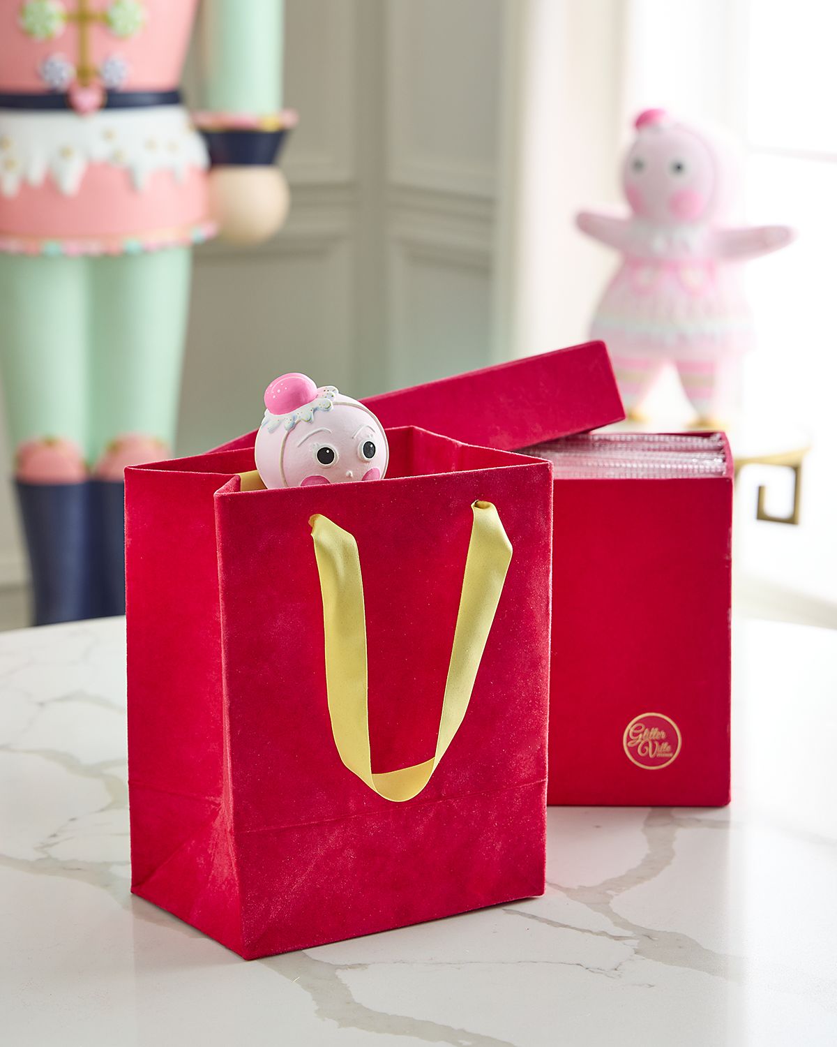 Glitterville Patisserie Red Flocked Gift Bags, Set of 10