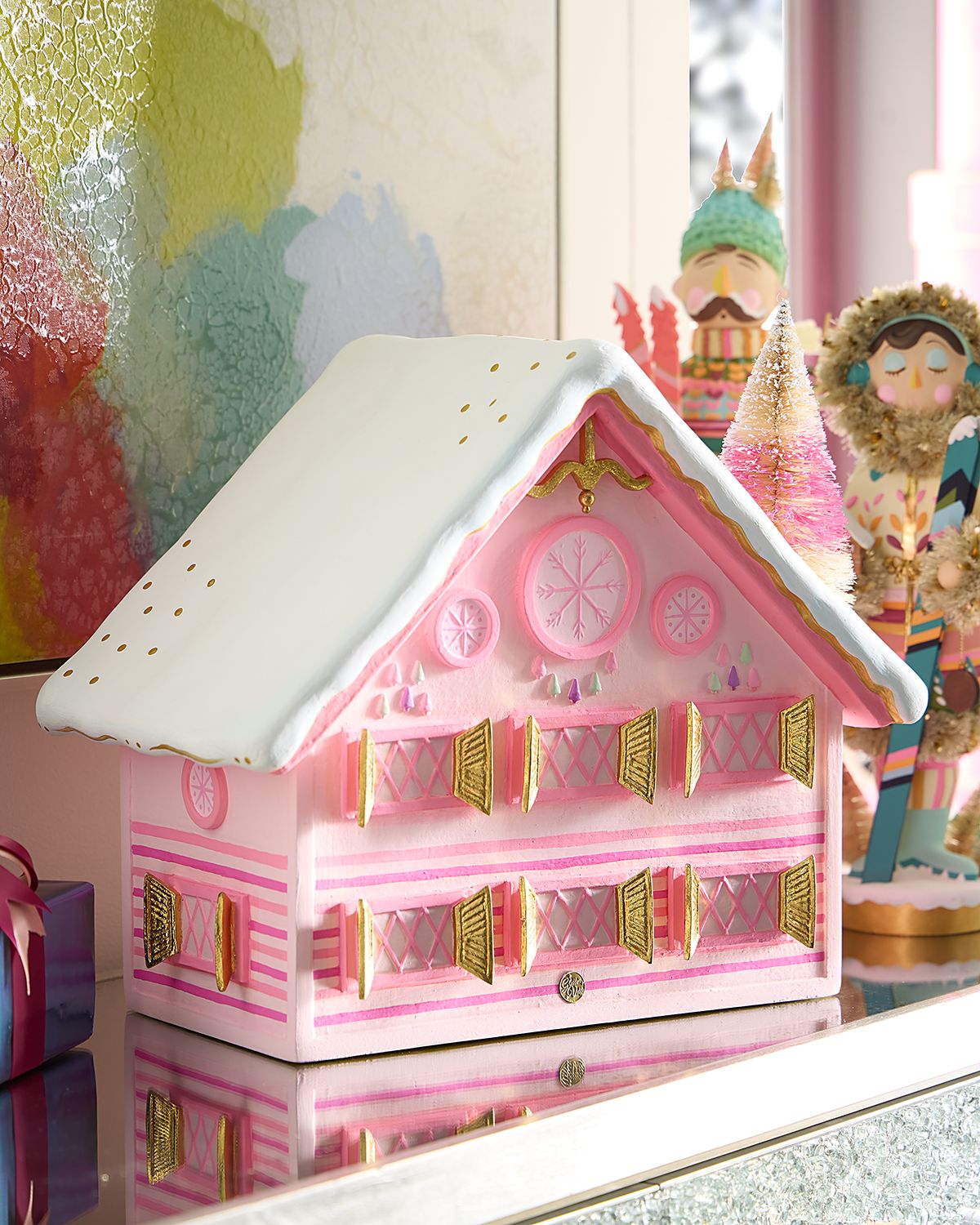 Glitterville 16" Chalet Christmas Decoration, Pink