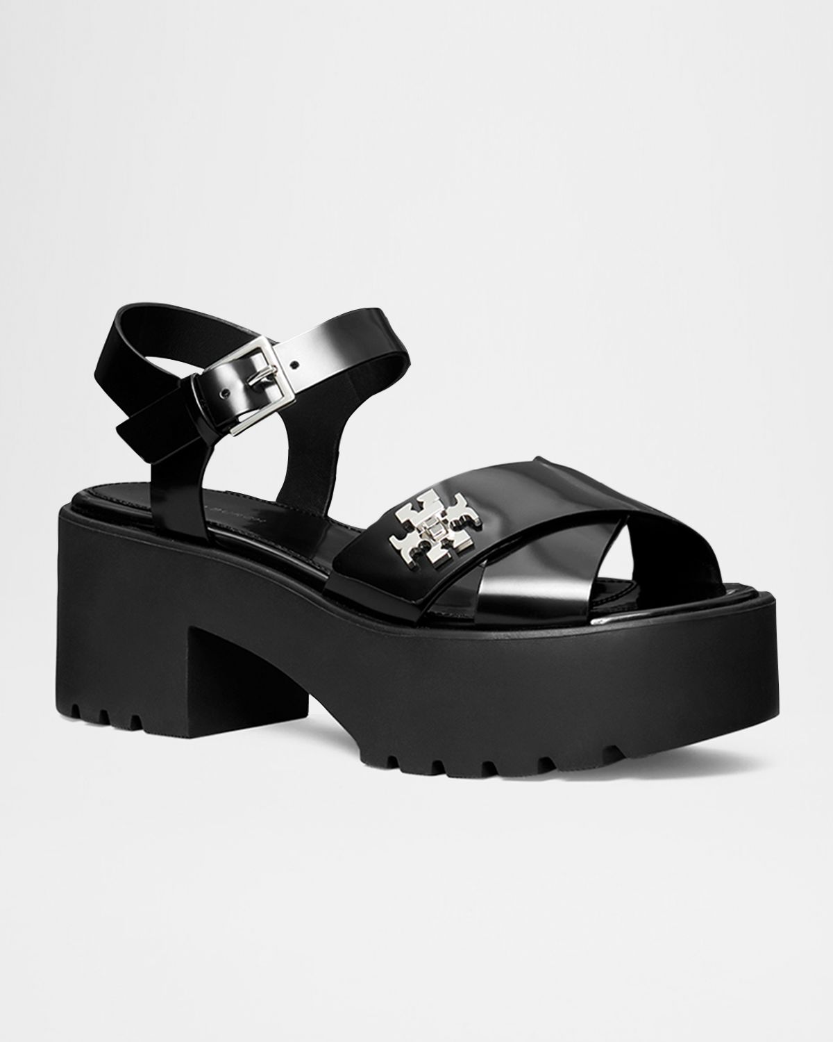 Tory Burch Turnlock Leather Lug-Heeled Platform Sandals