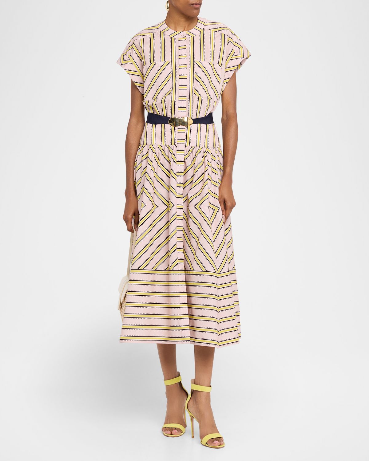 Silvia Tcherassi Macarena Striped Short-Sleeve Midi Shirtdress