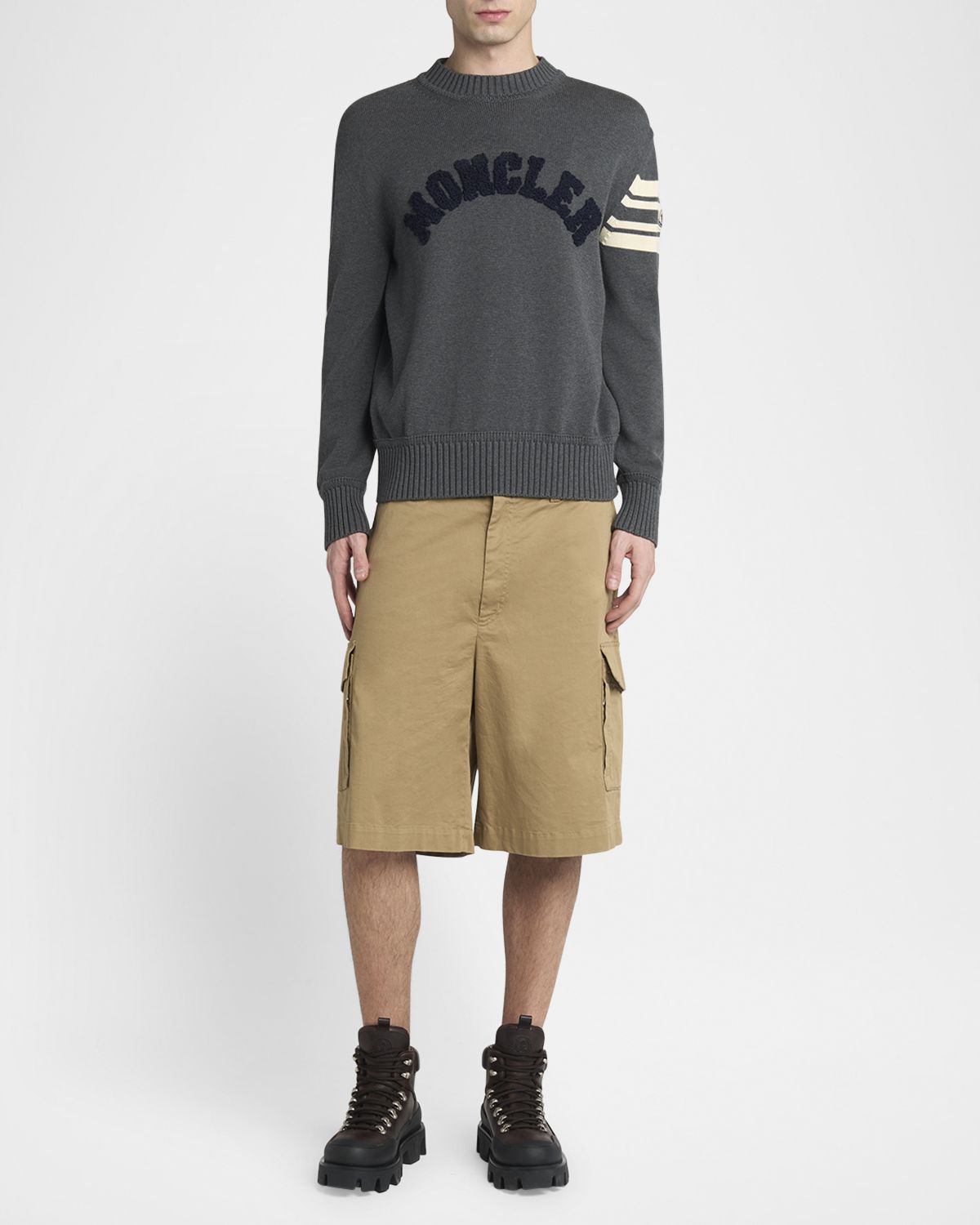 Moncler Men 's Curved Logo Knit Crewneck Sweater