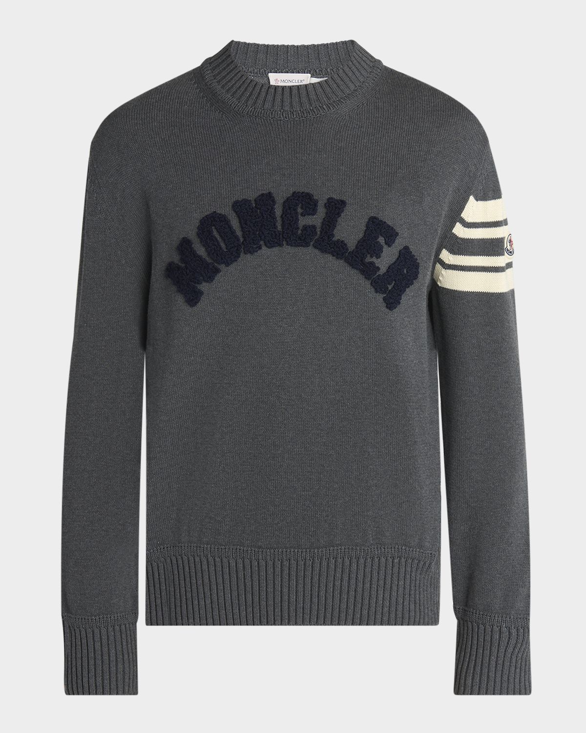 Moncler Men 's Curved Logo Knit Crewneck Sweater