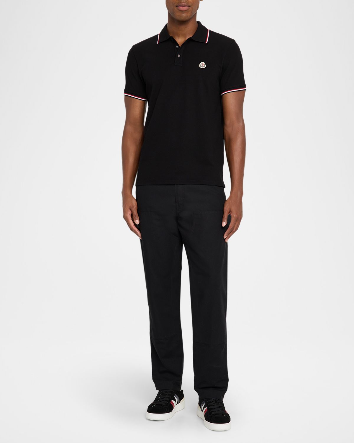 Moncler Men 's Short Sleeve Polo with Contrast Sleeves