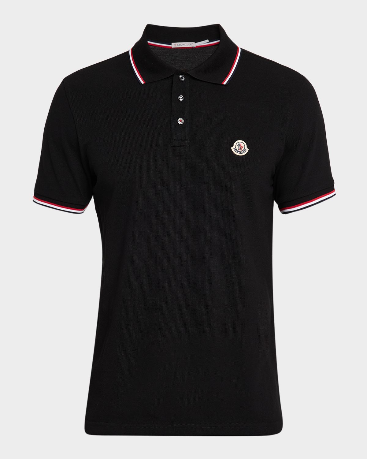 Moncler Men 's Short Sleeve Polo with Contrast Sleeves