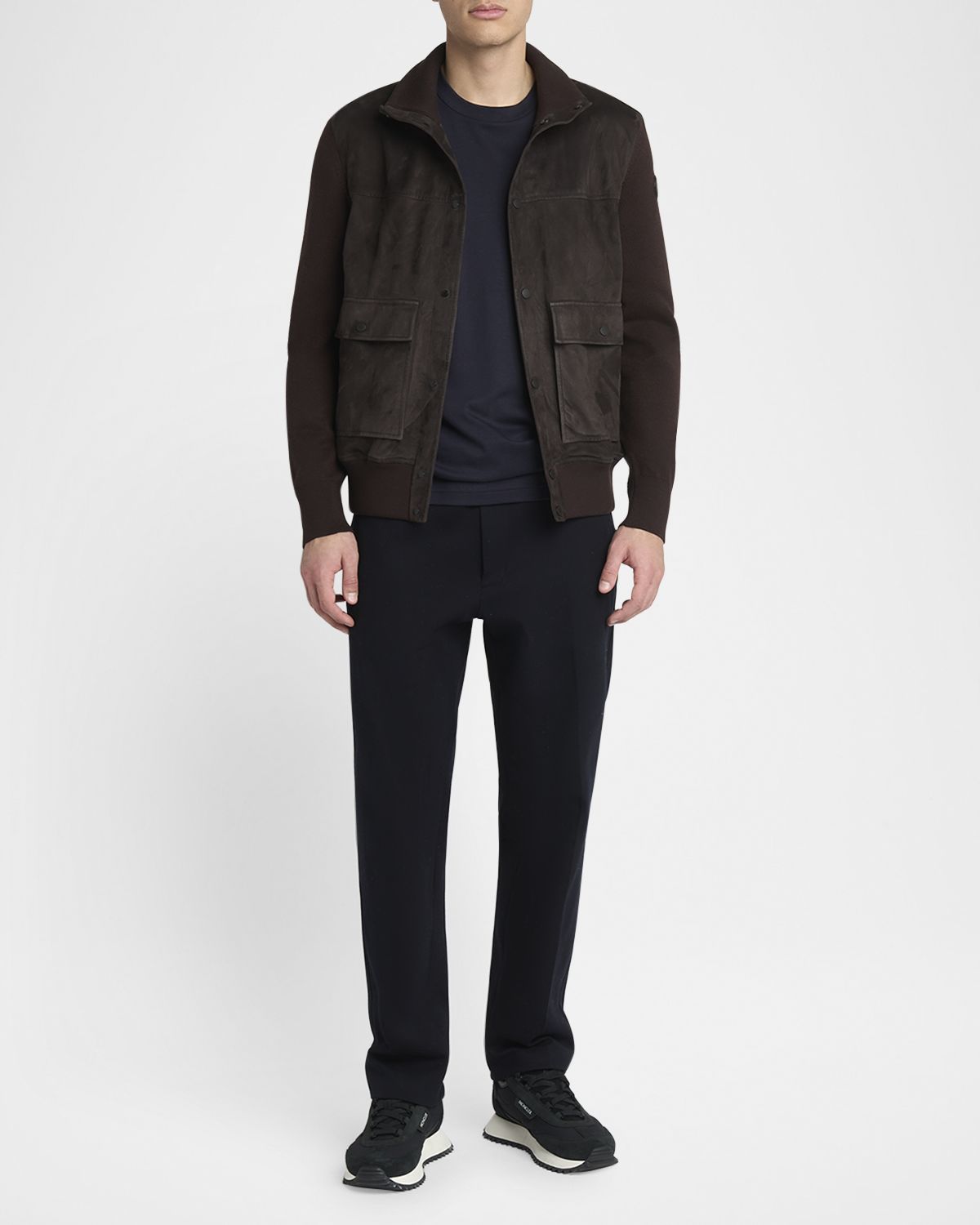 Moncler Men 's Wool and Suede Snap-Front Cardigan