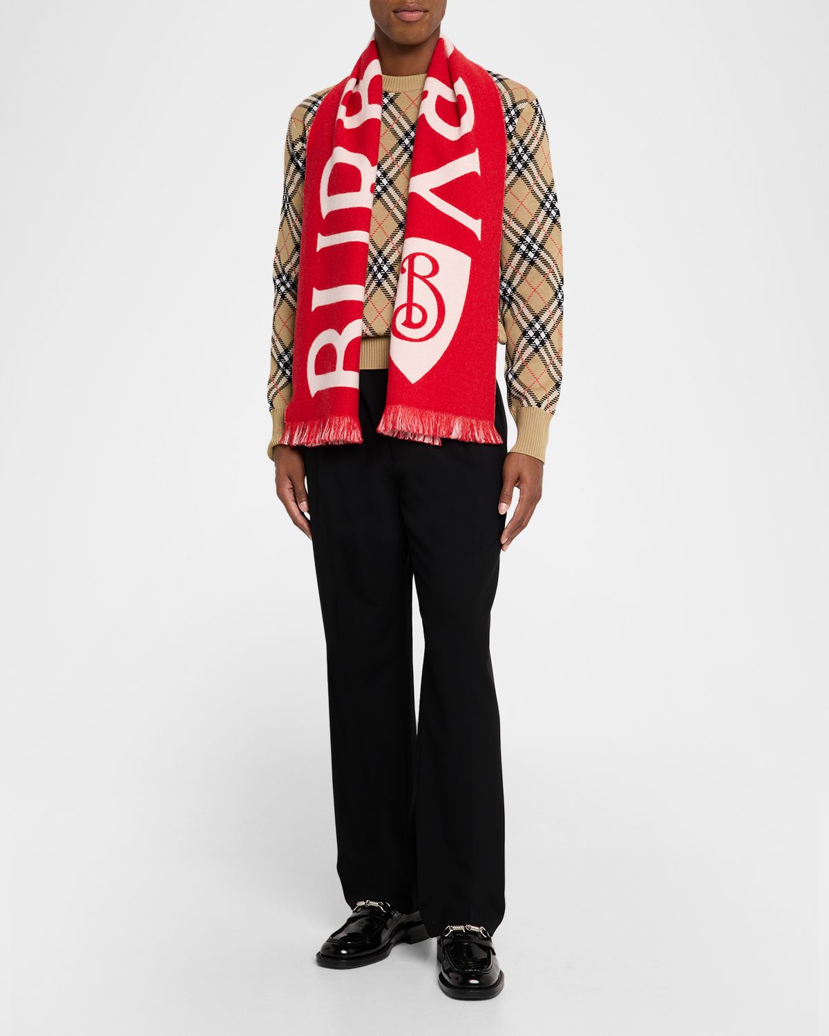 Burberry Men 's Logo Text with Shield Wool-Blend Scarf