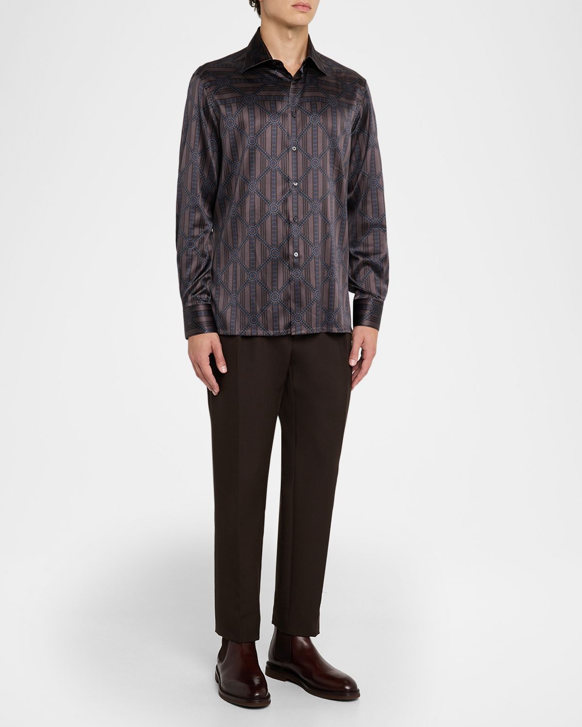 Stefano Ricci Men 's Geometric Stripe Silk-Elastane Sport Shirt