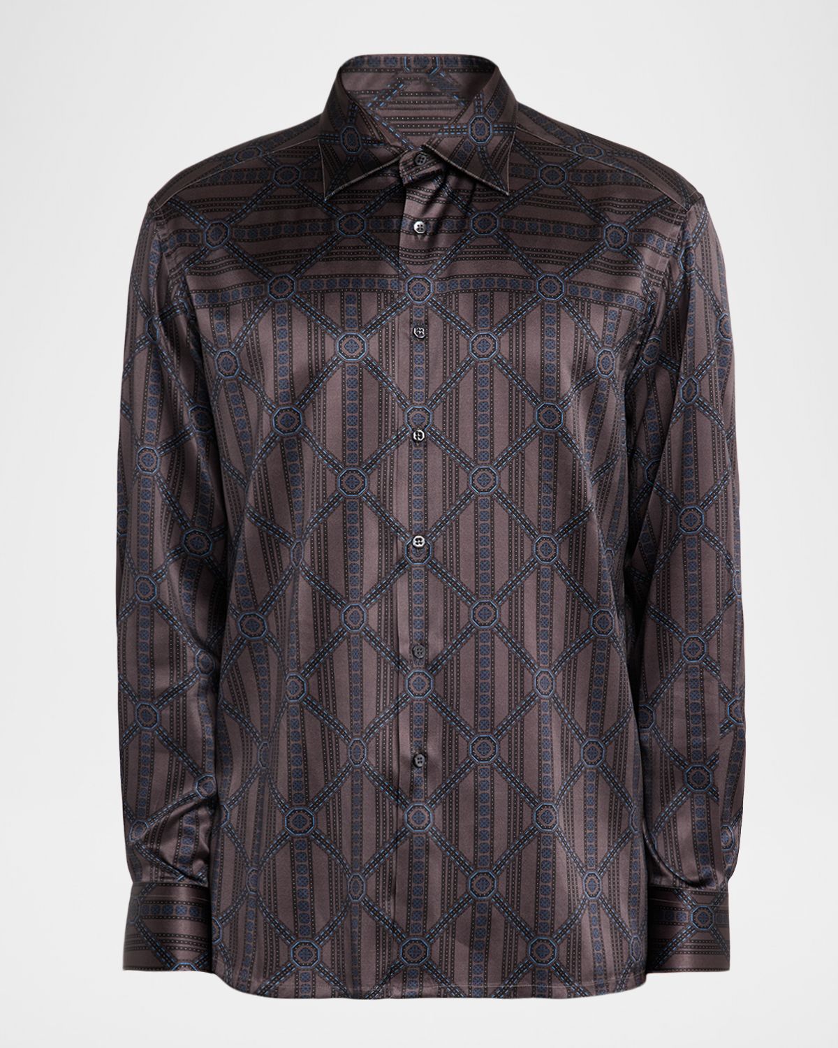 Stefano Ricci Men 's Geometric Stripe Silk-Elastane Sport Shirt