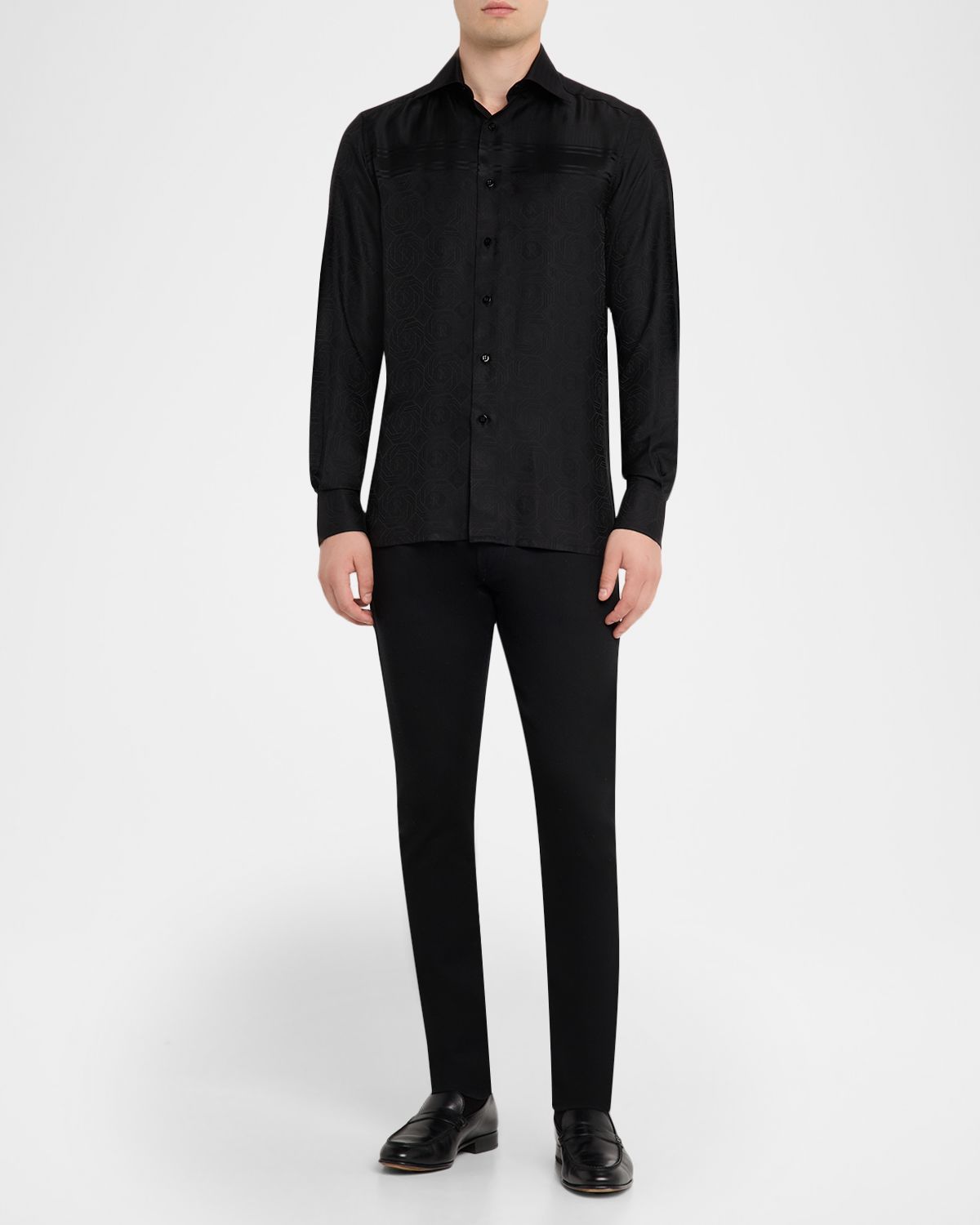 Stefano Ricci Men 's Tonal Geometric Silk Jacquard Dress Shirt