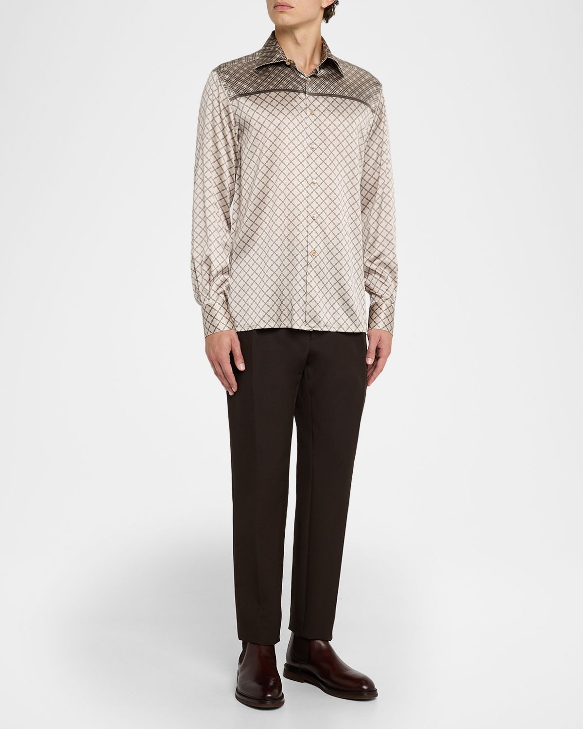 Stefano Ricci Men 's Multi-Geometric Silk-Elastane Sport Shirt