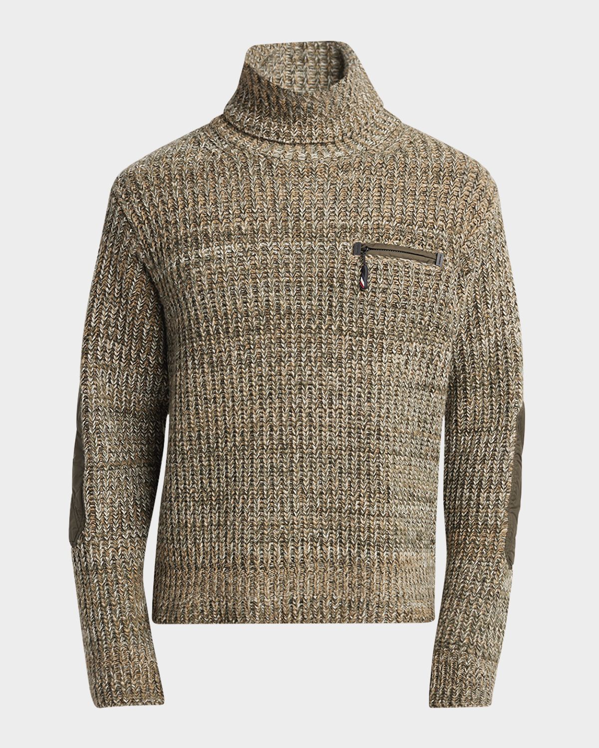 Moncler Grenoble Men 's Wool Rib Elbow-Patch Turtleneck Sweater