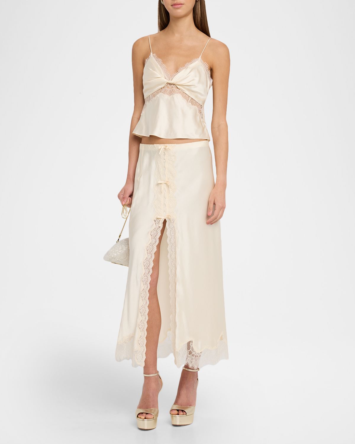 LoveShackFancy Belfast Silk-Blend Lace-Trim Top