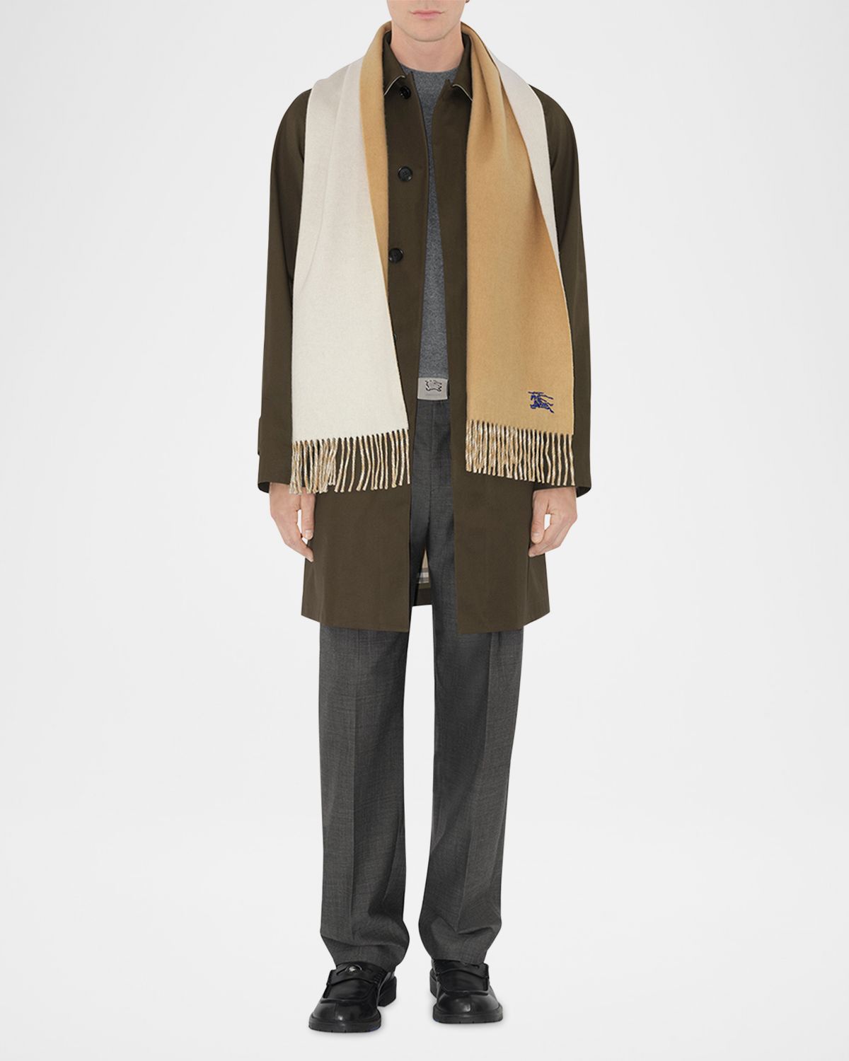 Burberry Men 's Cashmere Double-Face EKD Embroidered Scarf
