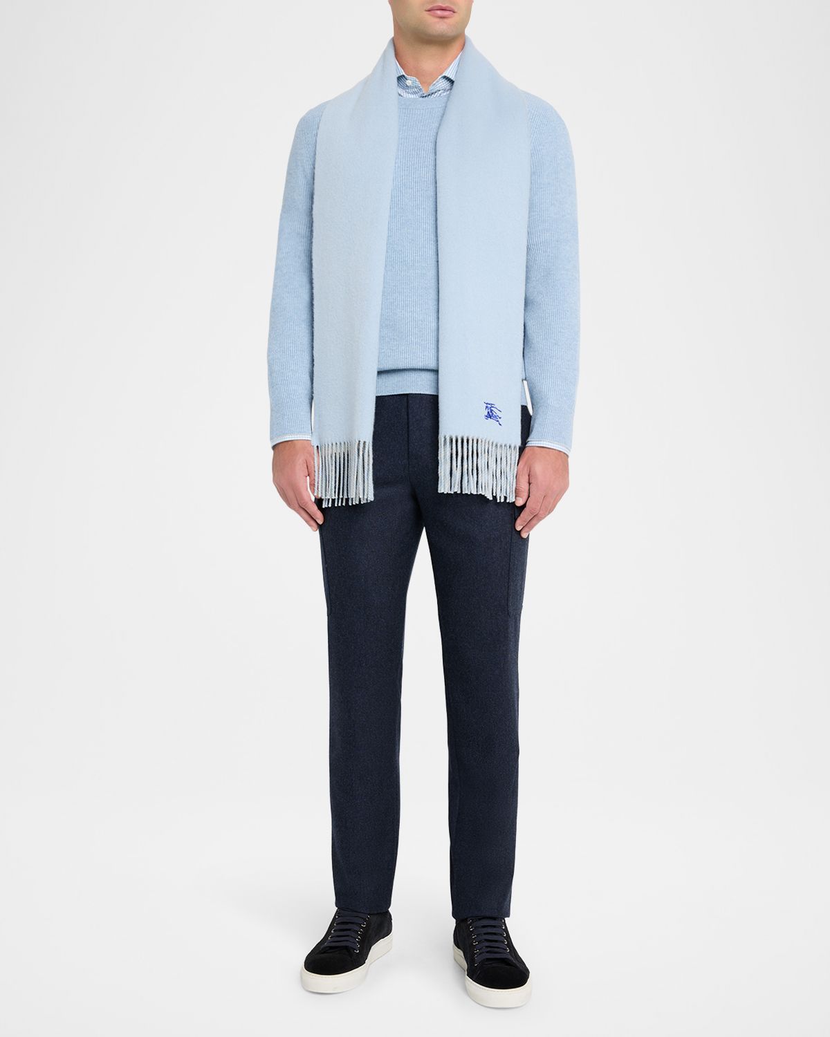 Burberry Men 's Cashmere Double-Face EKD Embroidered Scarf