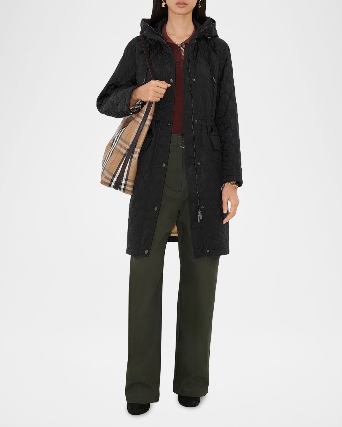 Burberry Hillgate Quilted Long Hooded Jacket