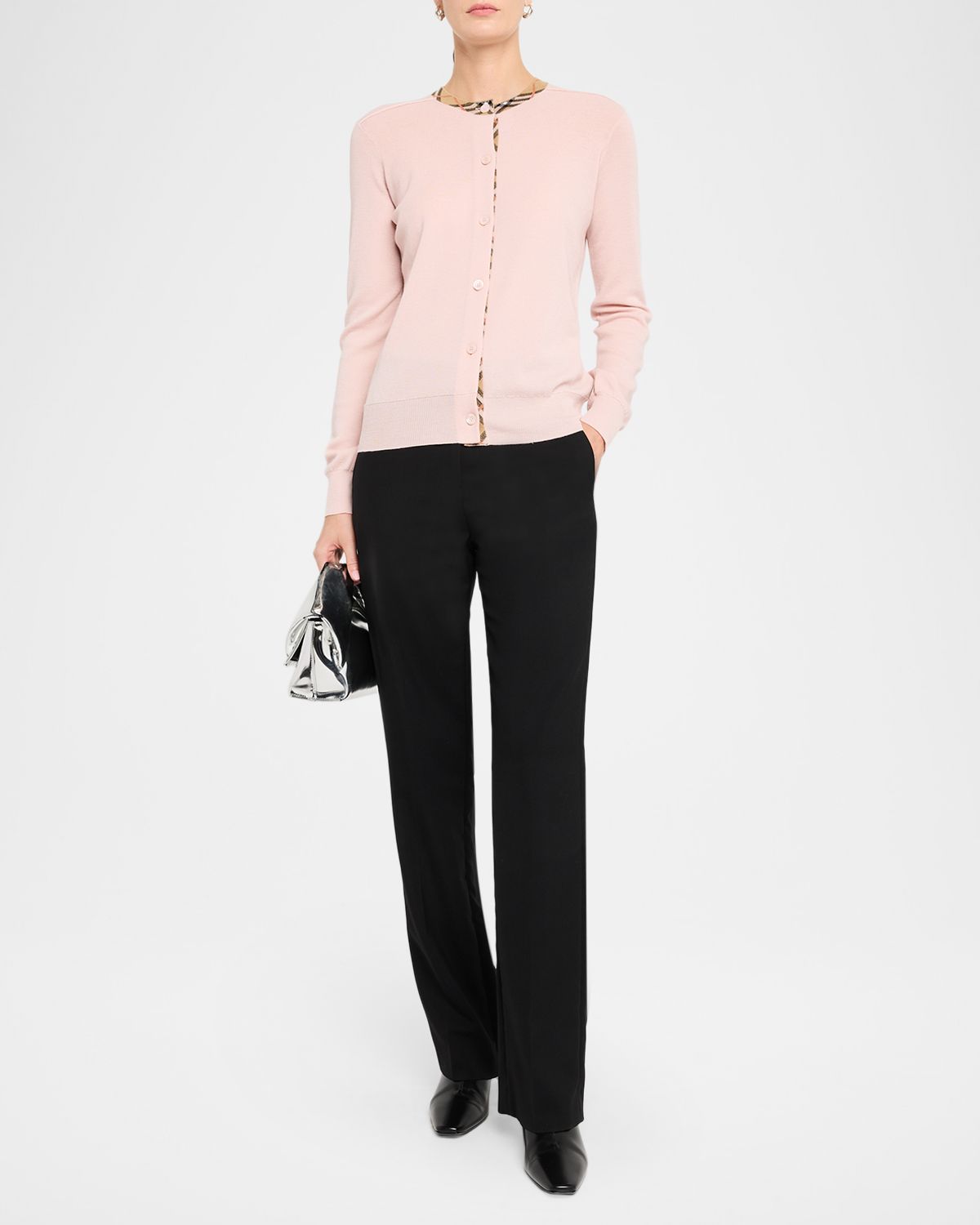 Burberry Check Collar Crewneck Cardigan