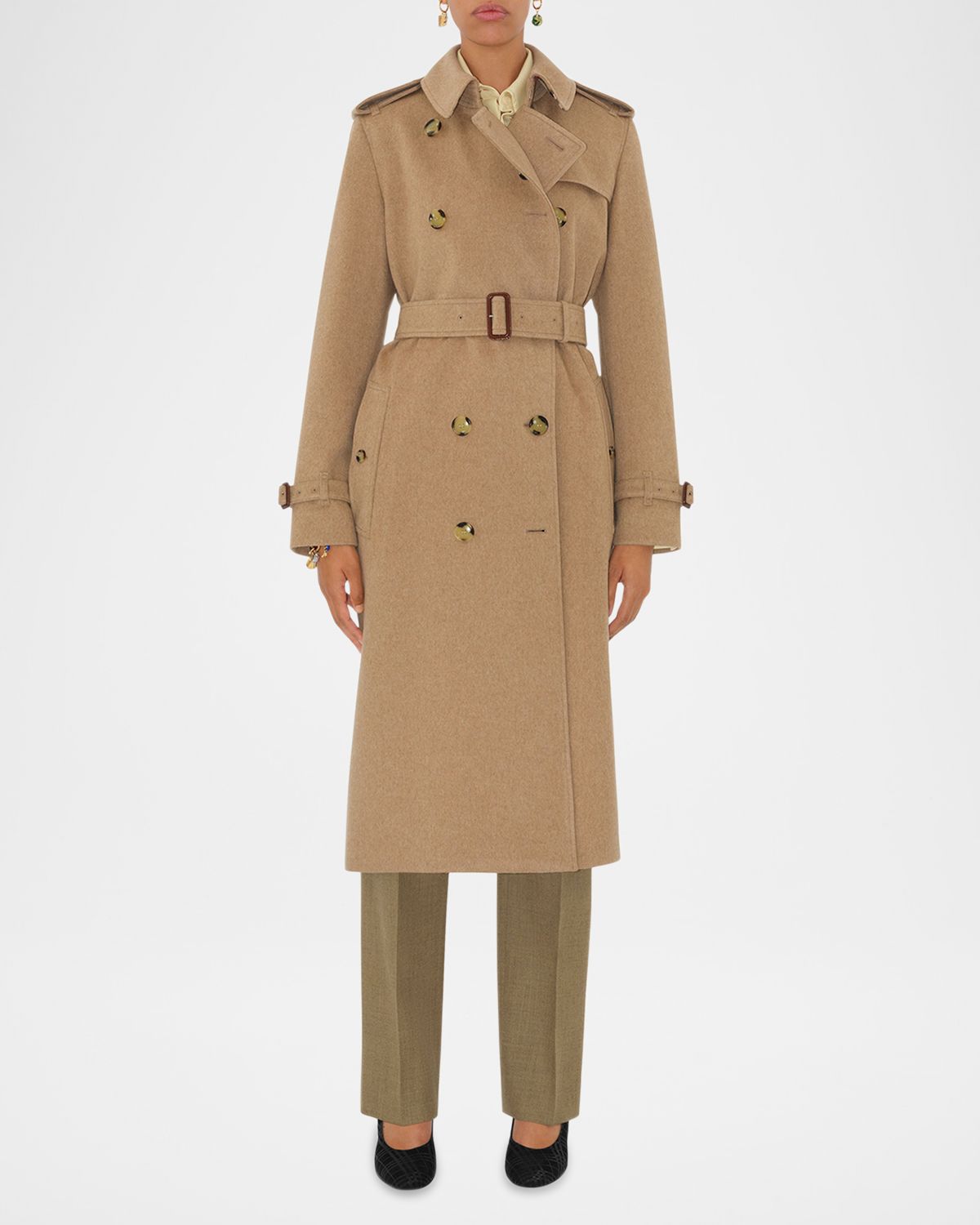 Burberry Kensington Belted Cashmere-Wool Double-Breasted Trench Coat