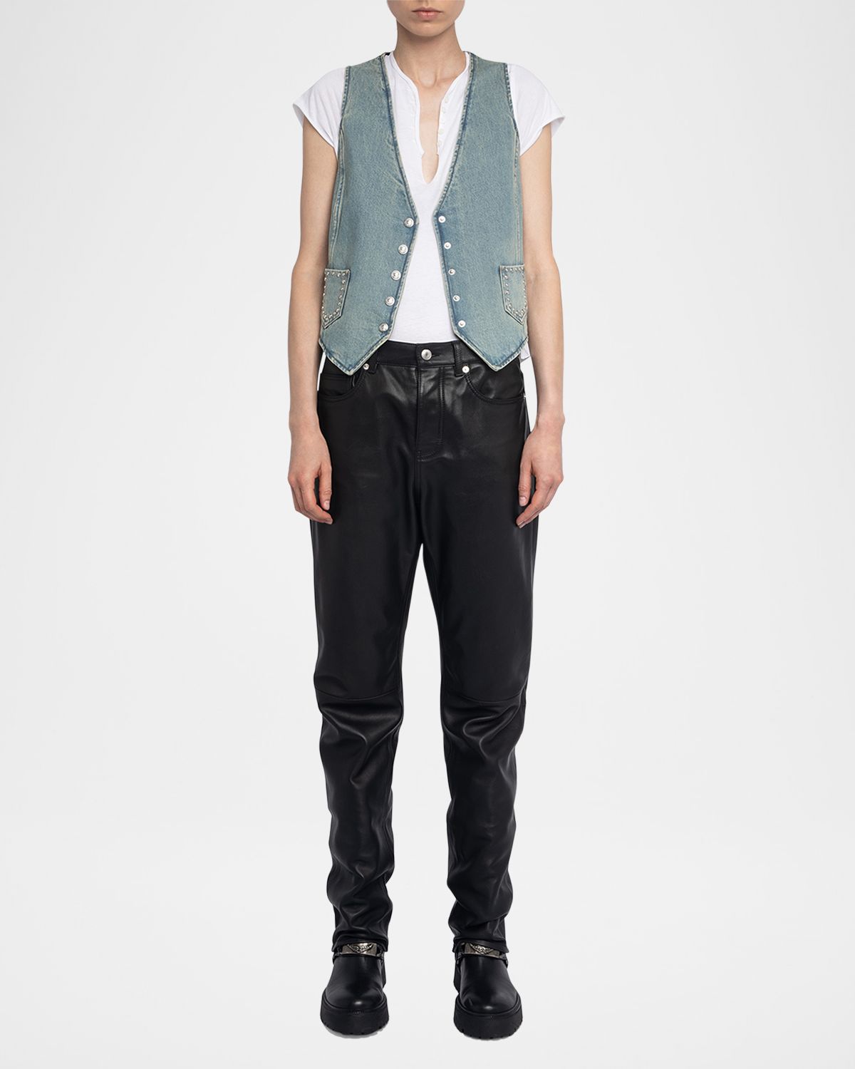 Zadig & Voltaire Gillier Studded Denim Vest