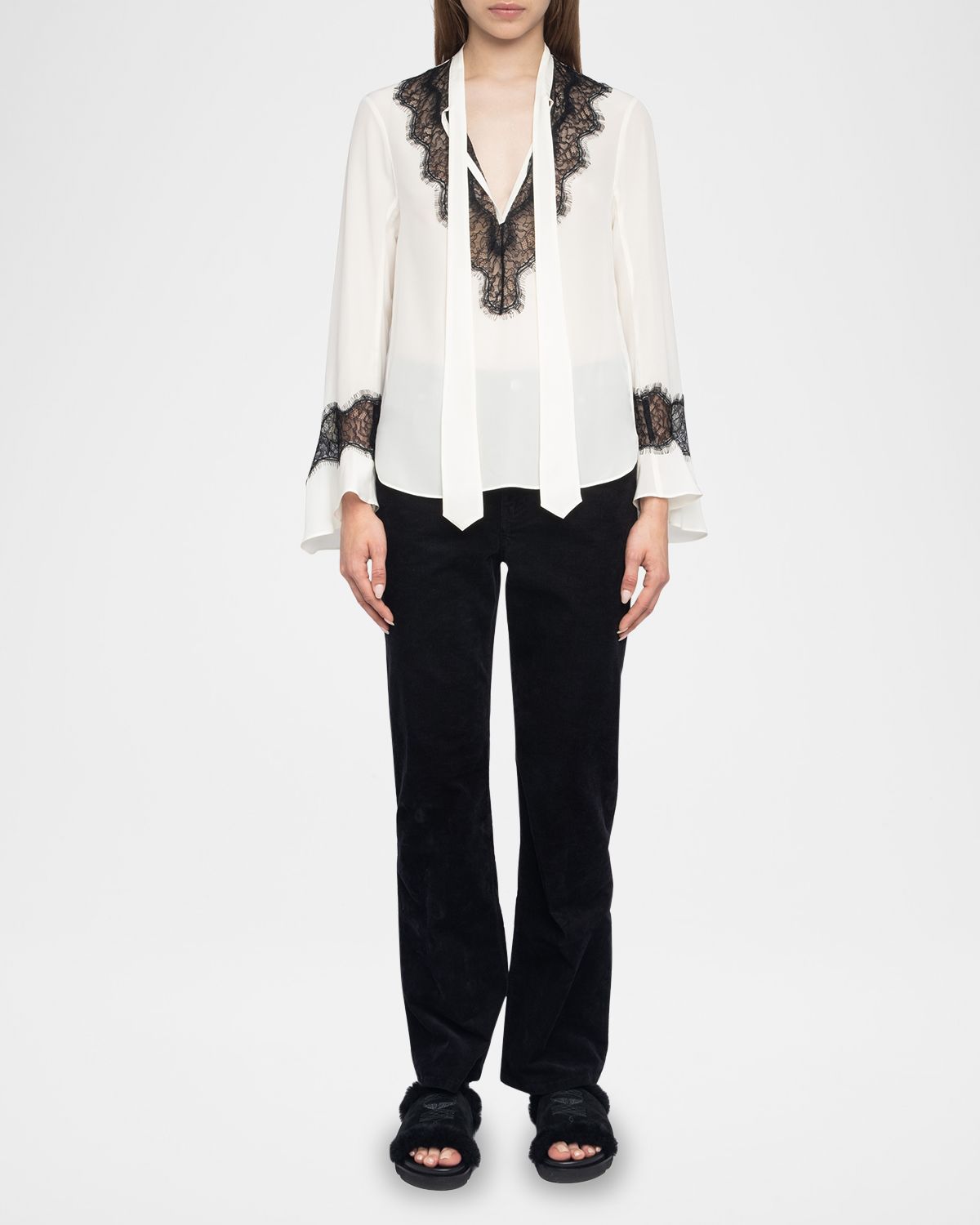 Zadig & Voltaire Tuan Lace Crepe de Chine Blouse