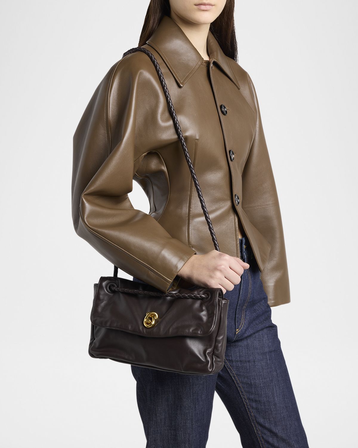 Bottega Veneta Knot Flap Leather Shoulder Bag