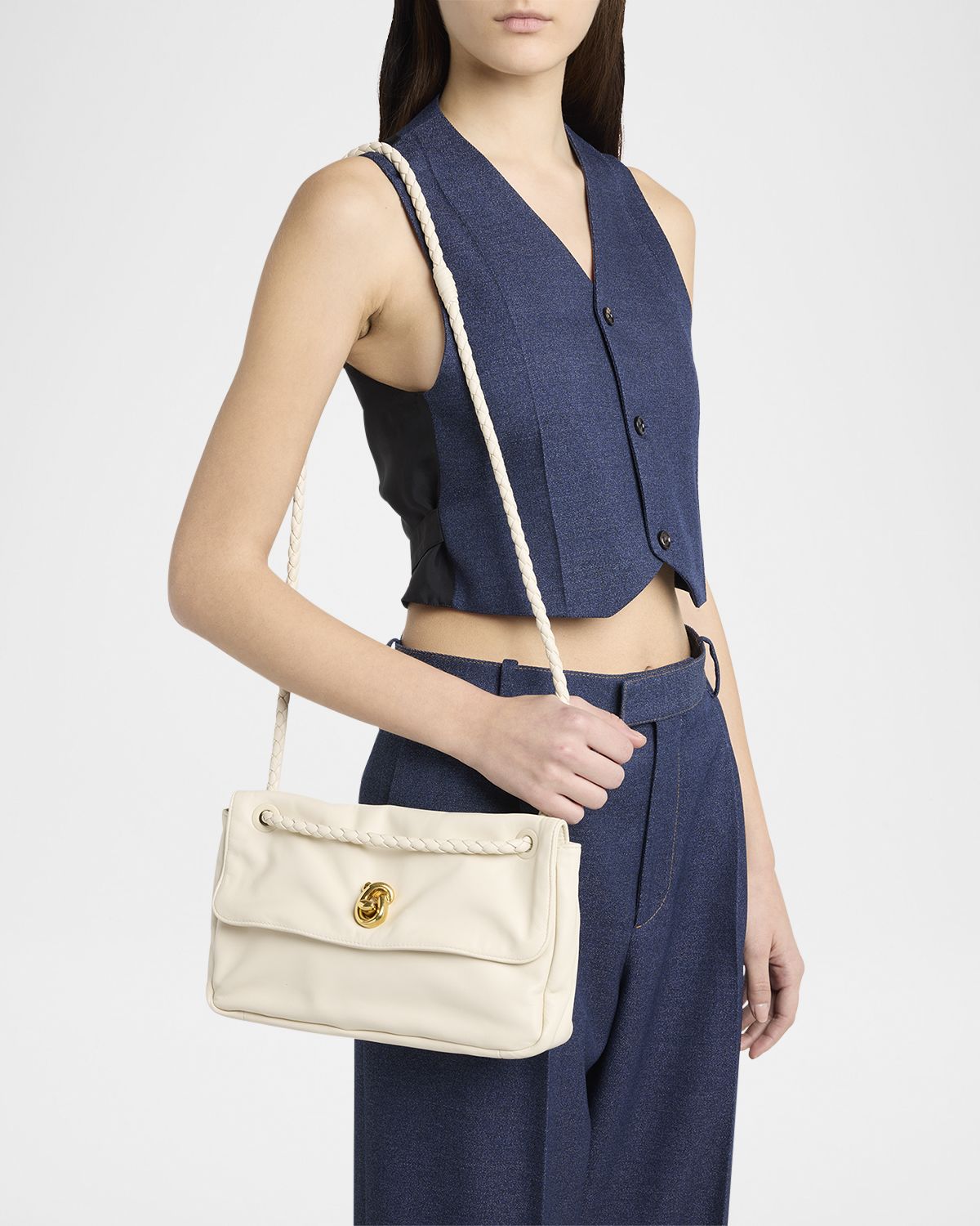 Bottega Veneta Knot Flap Leather Shoulder Bag
