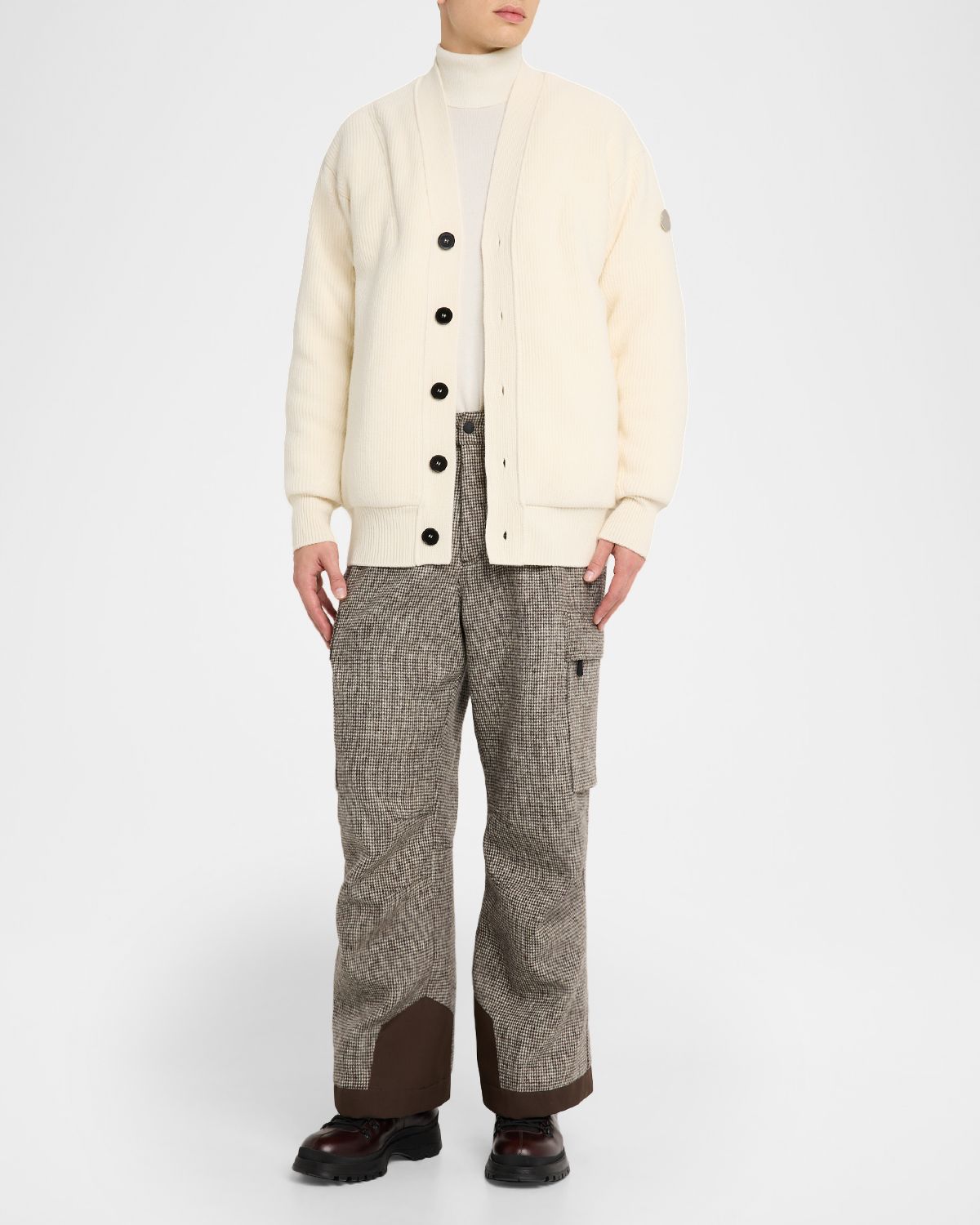 Moncler Grenoble Men 's Houndstooth Wool Ski Pants with Detachable Suspenders