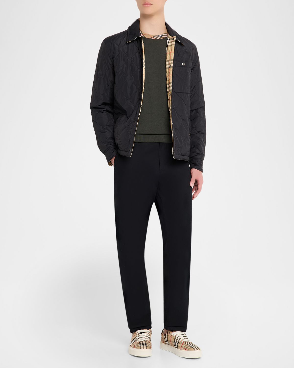 Burberry Men 's Reversible Check Quilted Nylon Overshirt