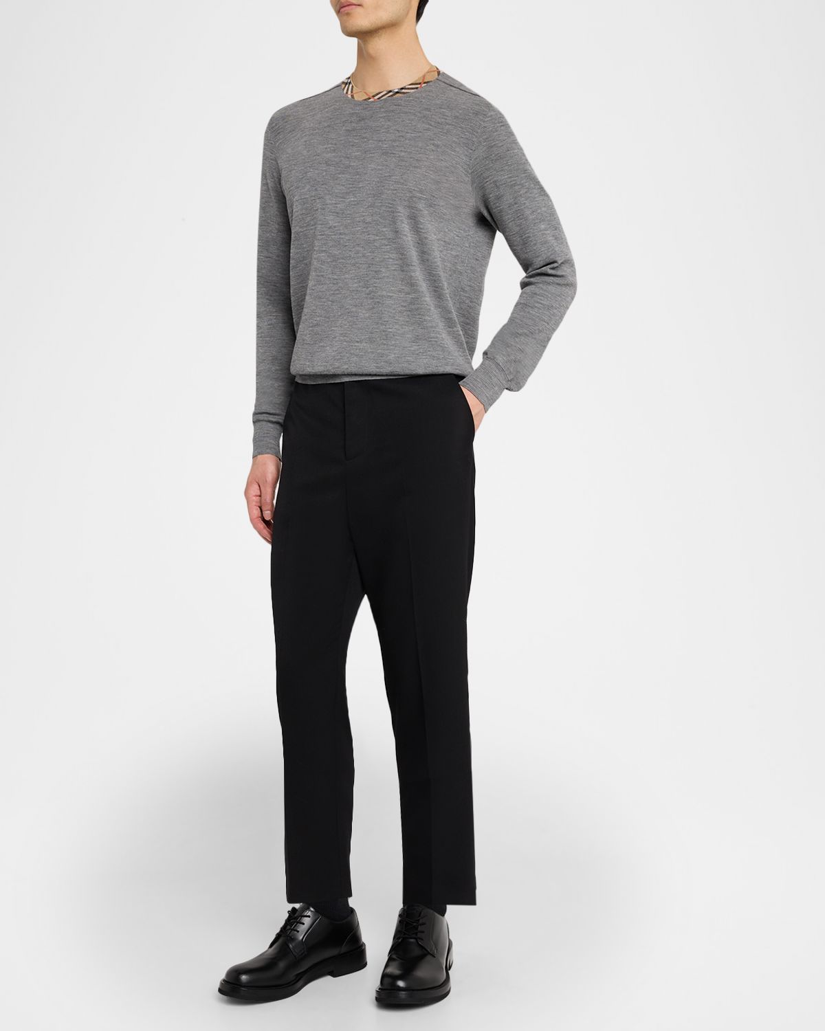 Burberry Men 's Crewneck Sweater with Signature Check Trim