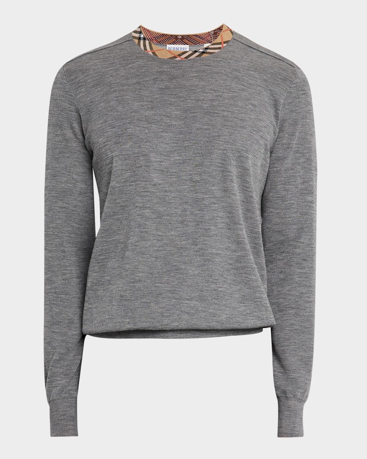 Burberry Men 's Crewneck Sweater with Signature Check Trim
