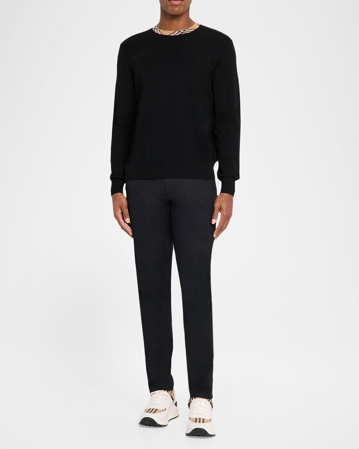 Burberry Men 's Check-Trim Wool Crewneck Sweater