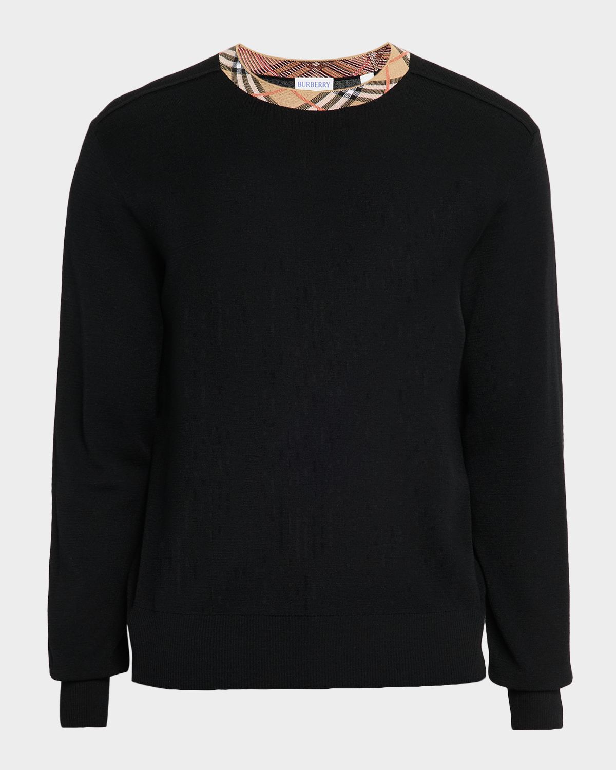 Burberry Men 's Check-Trim Wool Crewneck Sweater