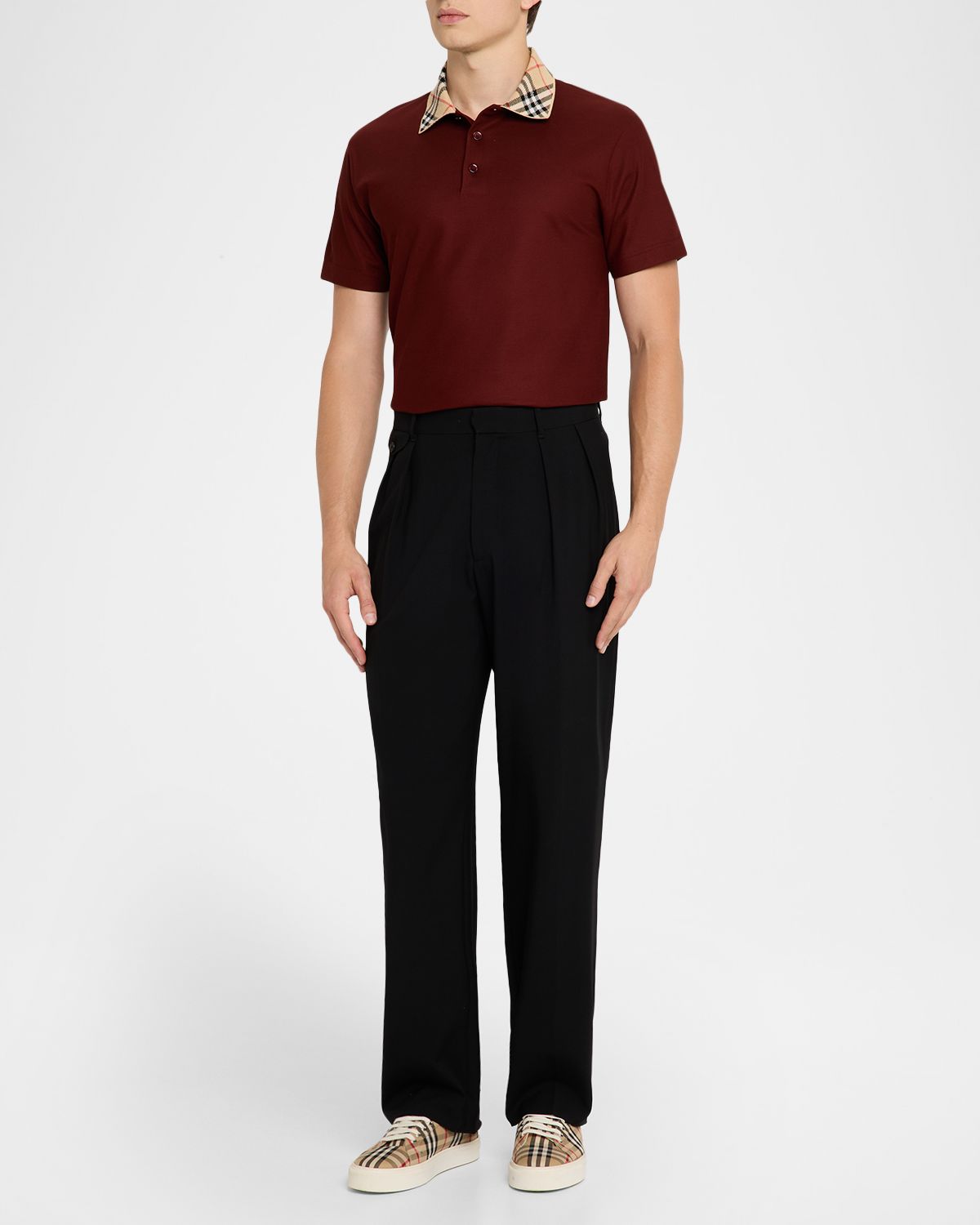 Burberry Men 's Cotton Check-Collar Polo Shirt