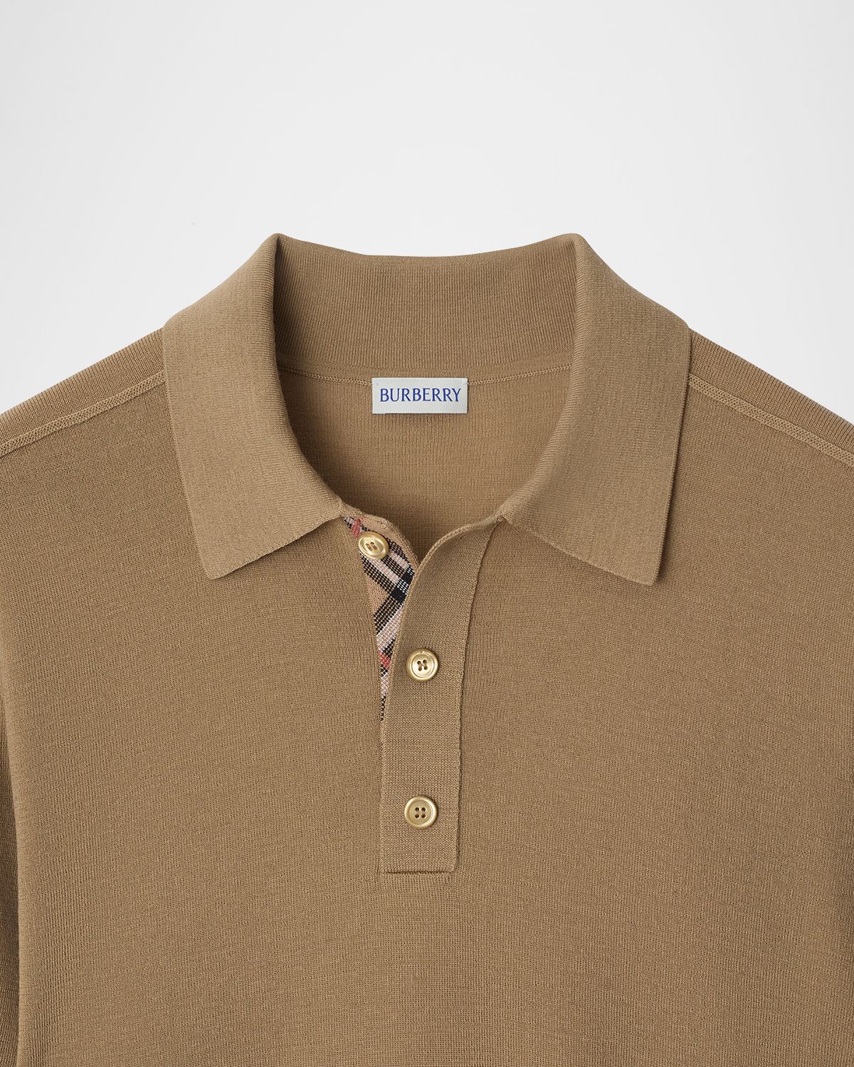 Burberry Men 's Check-Placket Wool Knit Polo Shirt