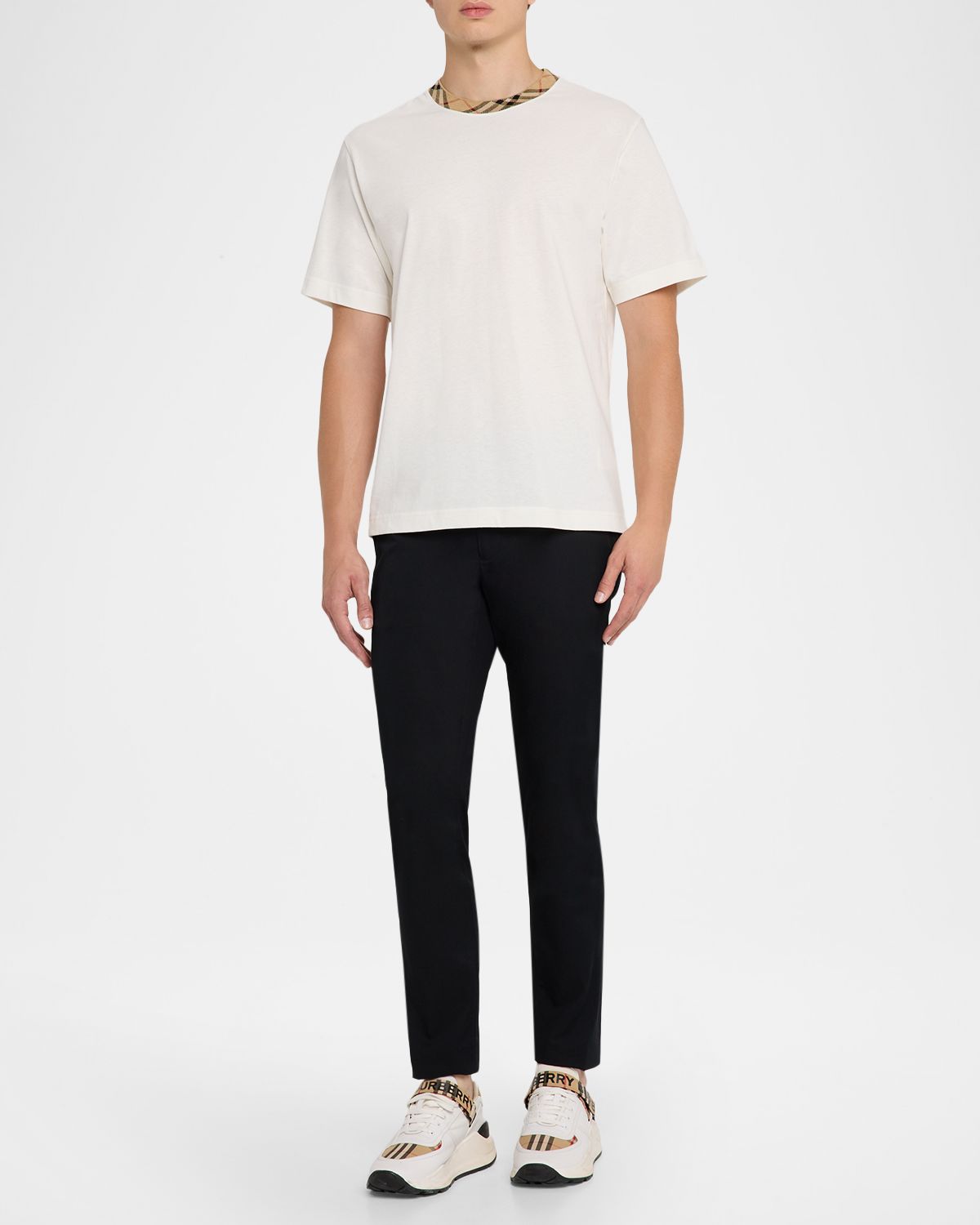 Burberry Men 's Cotton Check-Trim Crewneck T-Shirt
