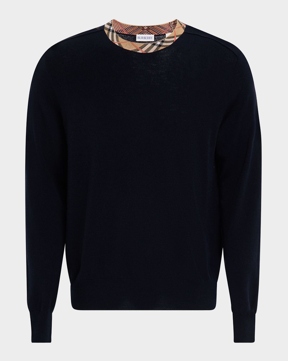 Burberry Men 's Wool Knit Check-Trim Crewneck Sweater