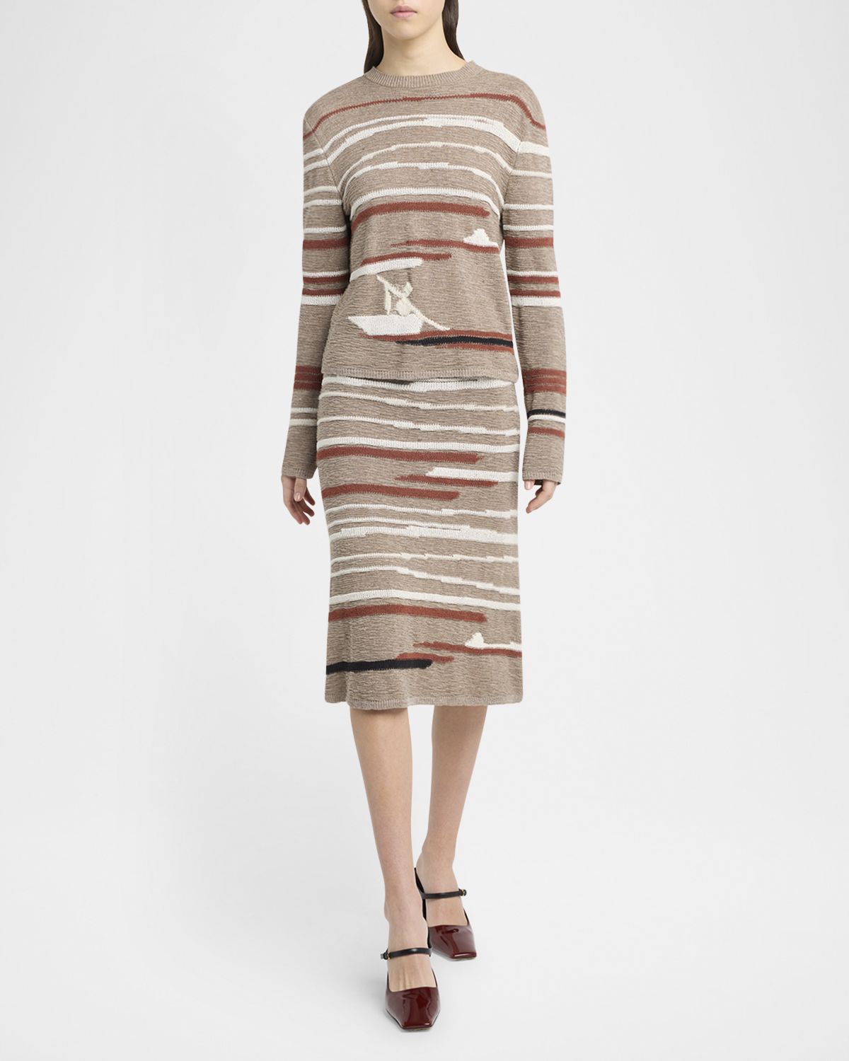 Bottega Veneta Linen-Cotton Intarsia Skirt
