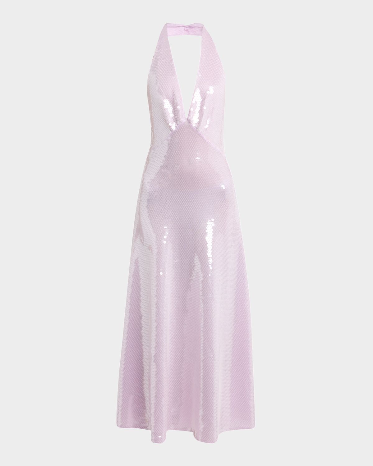 Bottega Veneta Shiny Sequined Plunging Halter Backless Midi Dress