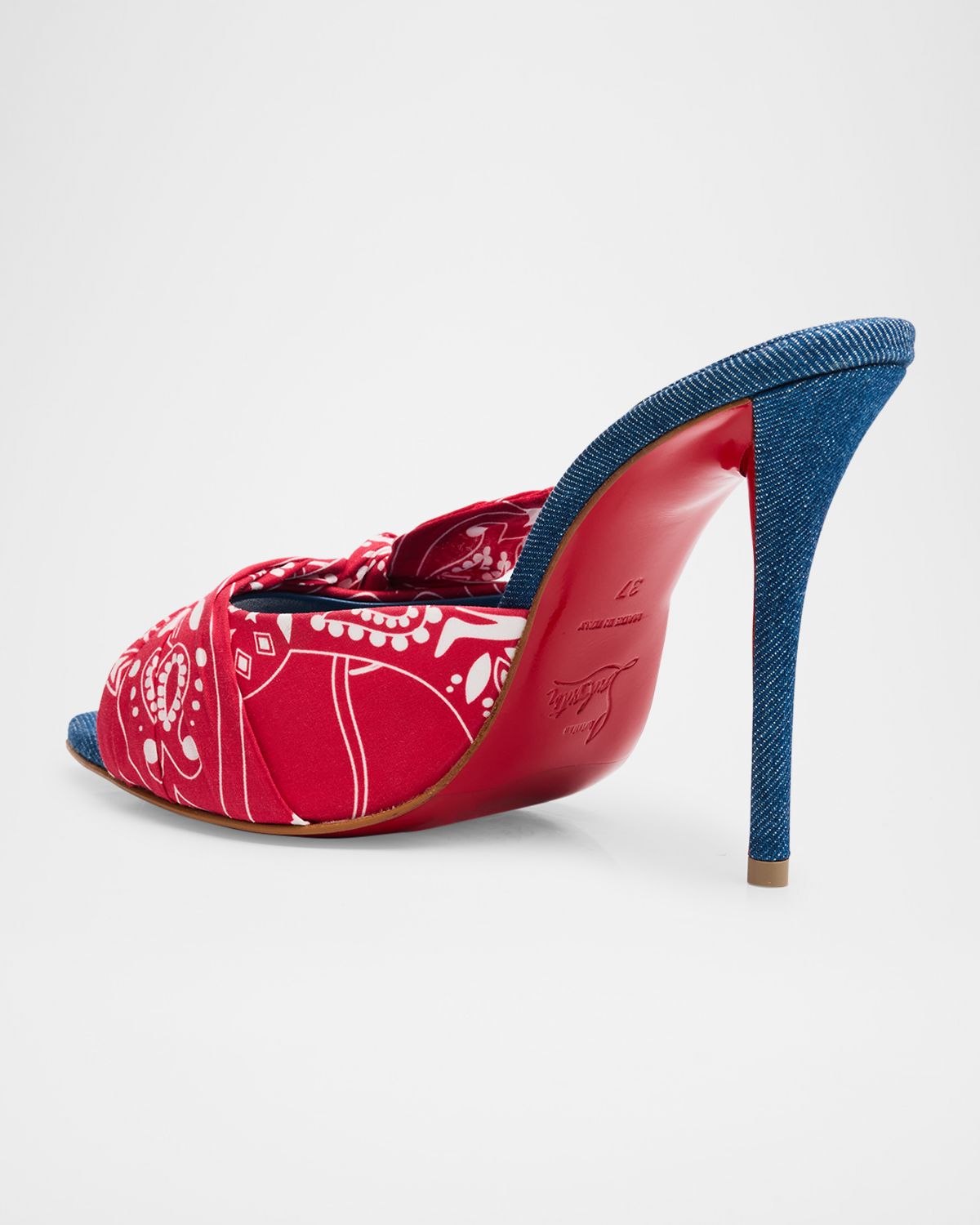 Christian Louboutin 100mm Miss Z Denim Bandana Mule Pumps