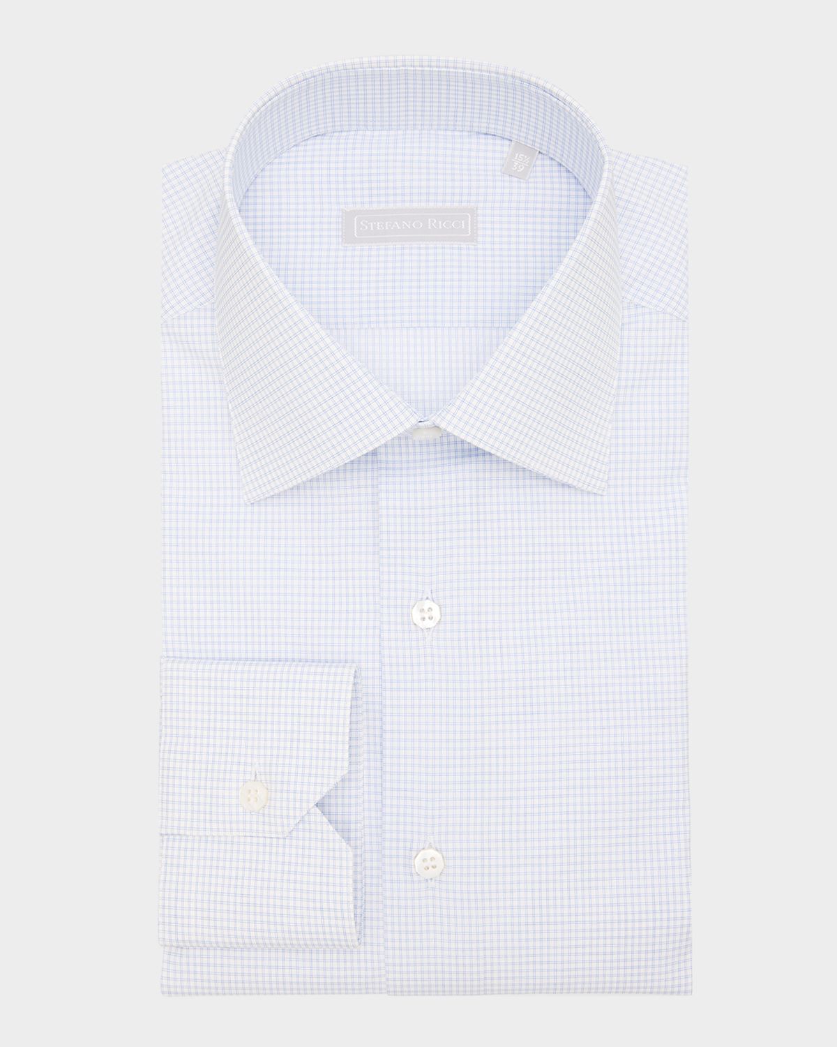 Stefano Ricci Men 's Cotton Micro-Graph Check Point Collar Dress Shirt