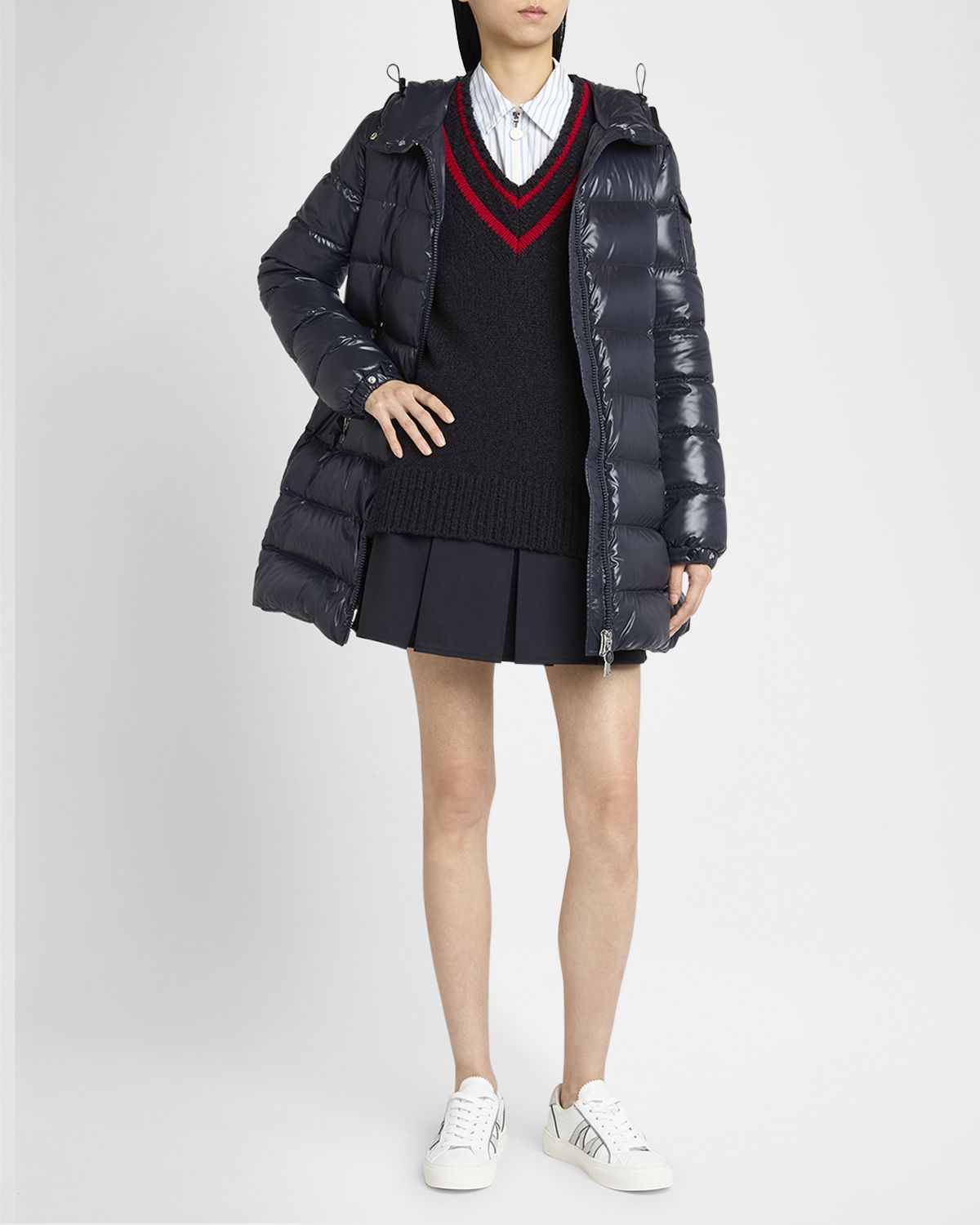 Moncler Courcelles Long Hooded Down Puffer Coat