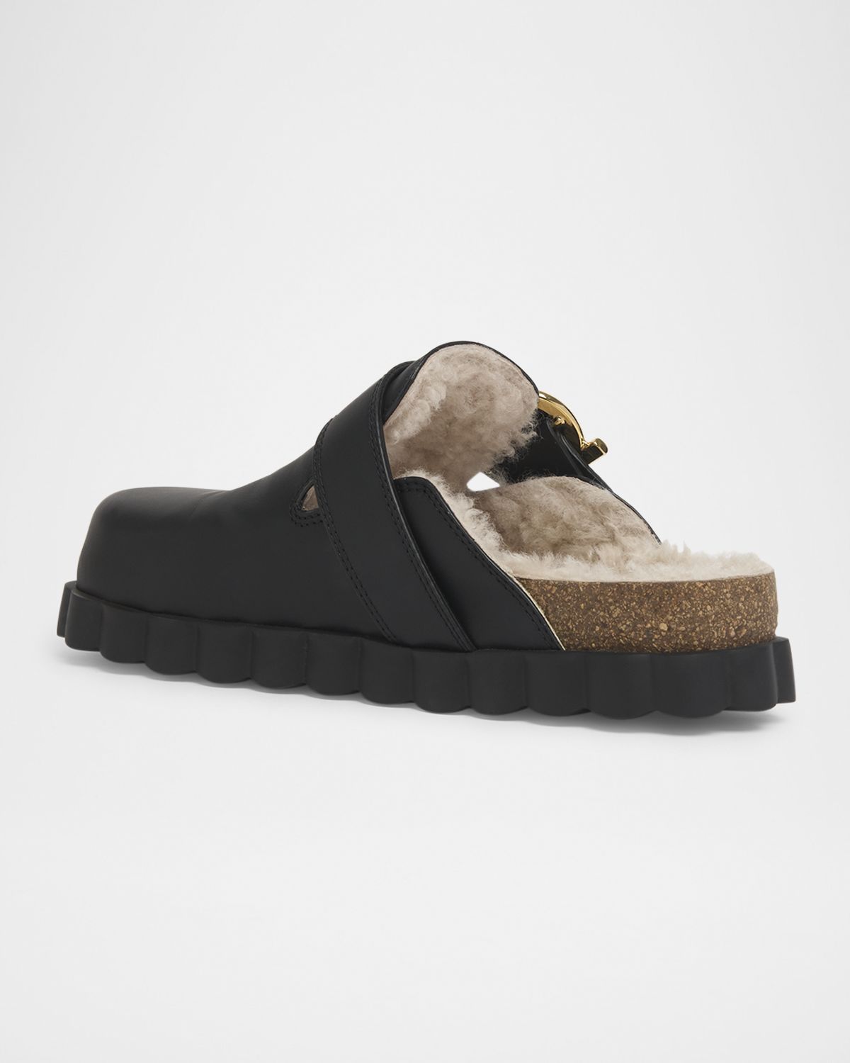 Ferragamo Zaida Merino Wool-Lined Leather Clogs