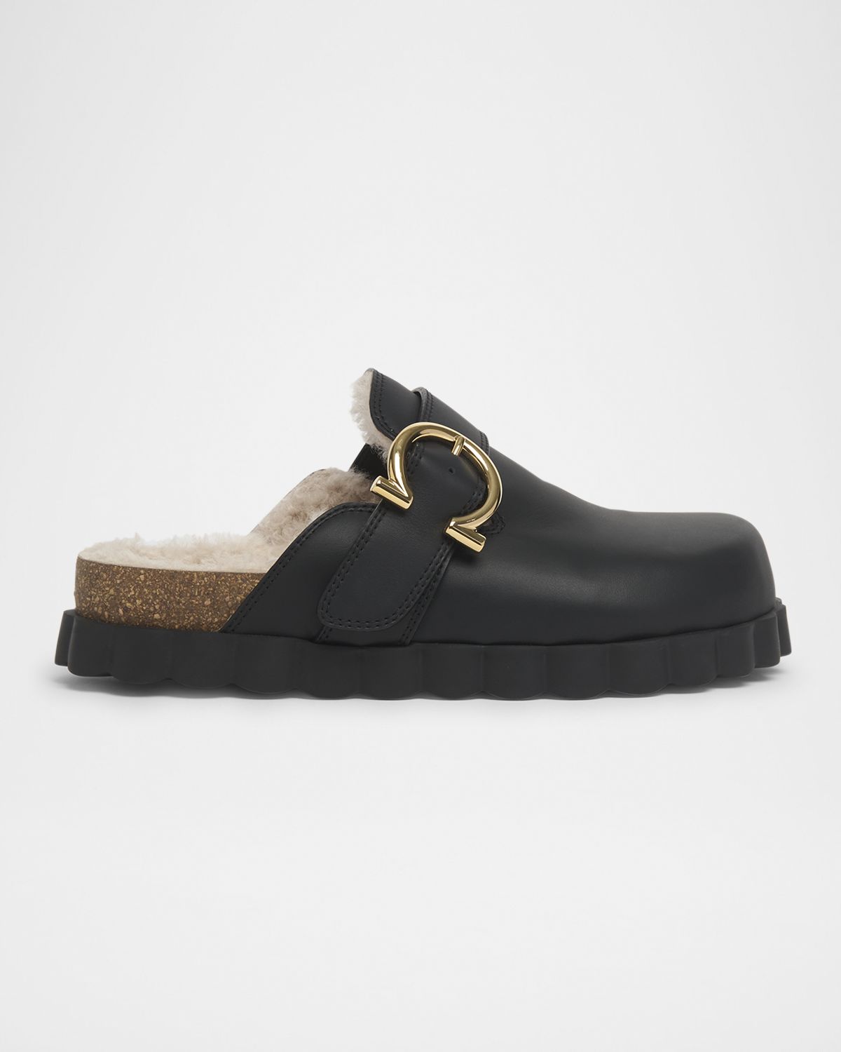 Ferragamo Zaida Merino Wool-Lined Leather Clogs