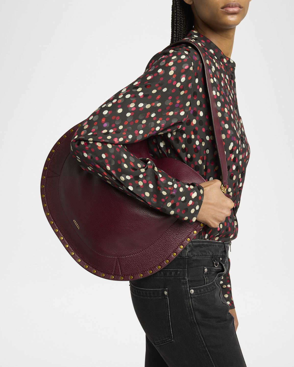 Isabel Marant Oskan Studded Grainy Leather Shoulder Bag