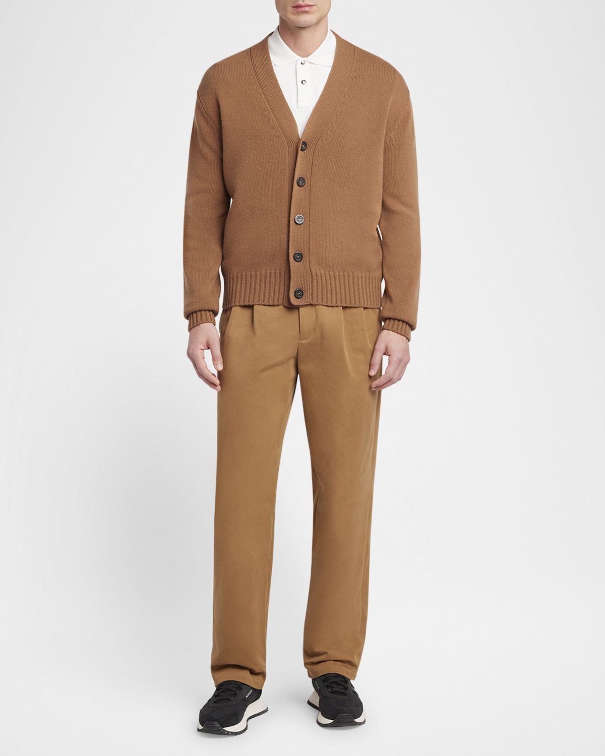 Moncler Men 's Leather Logo Wool Knit Cardigan