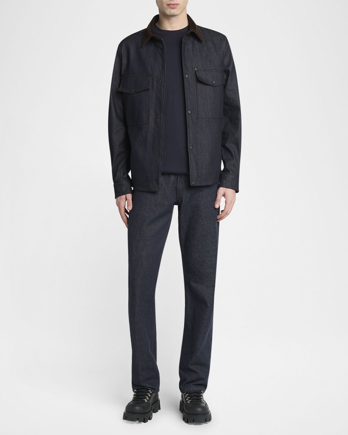 Moncler Men 's Corduroy-Collar Denim Shirt Jacket